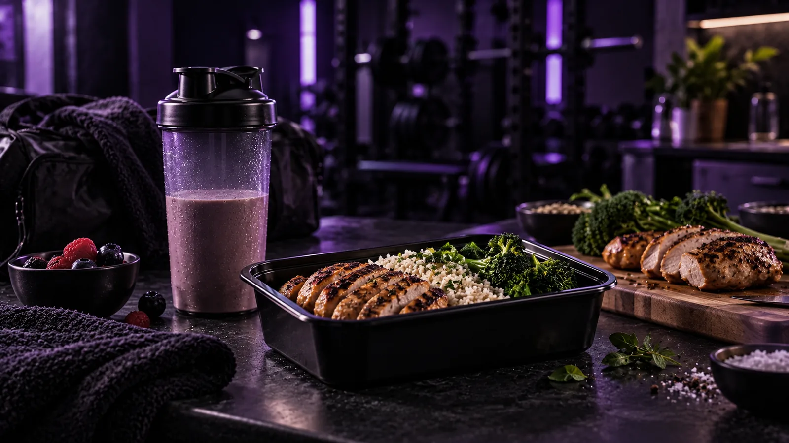 Comida deportiva rica en proteína dentro de un contexto real de entrenamiento