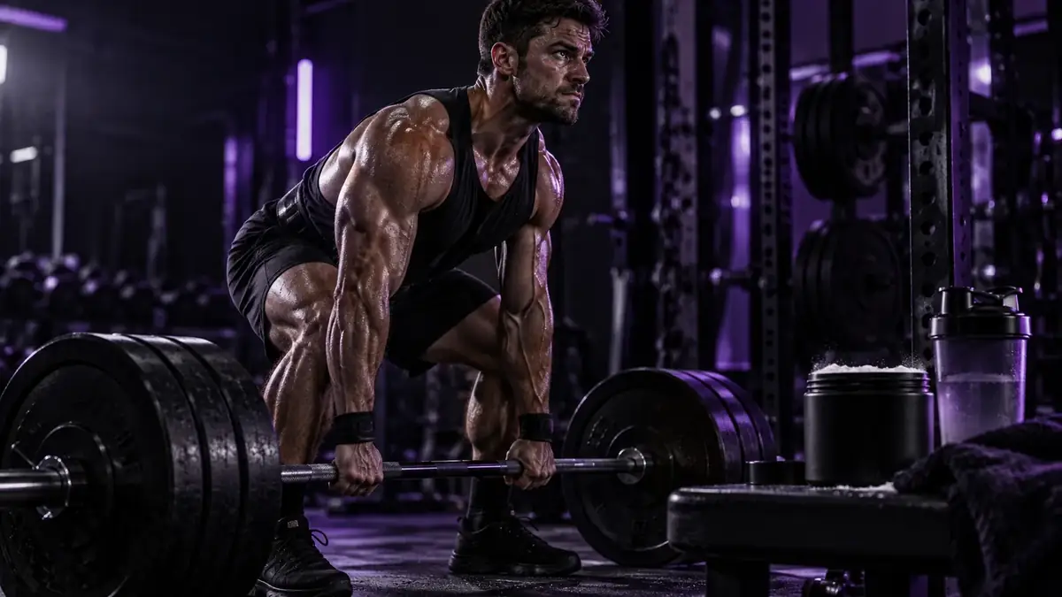 Atleta realizando un esfuerzo de fuerza de alta intensidad en un gimnasio